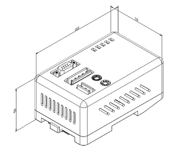 Outline dimension drawing of G0306 Modbus to Profibus DP converter.png