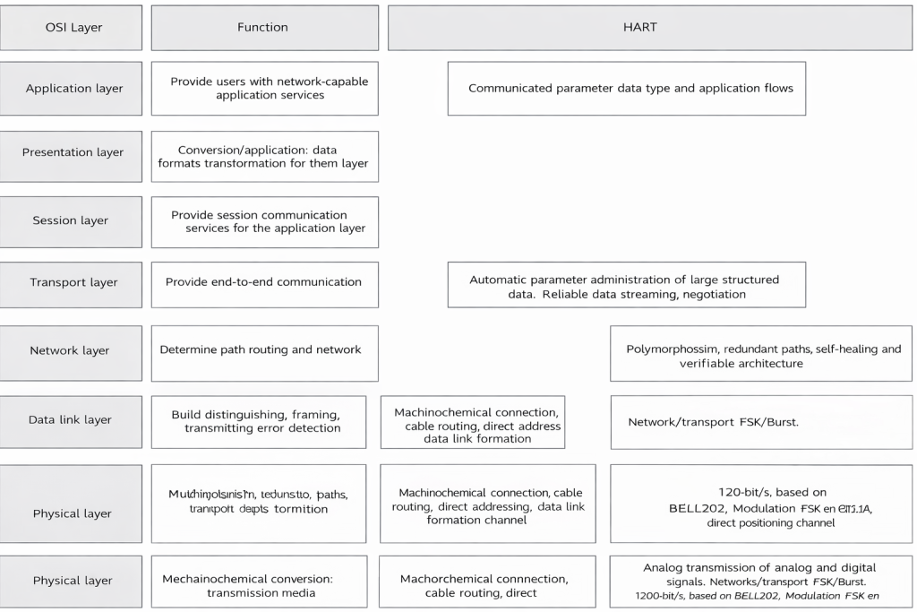 Comparison between OSI 7-layer protocol model and WirelessHART protocol structure